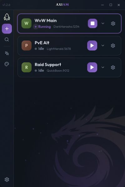 Account vault with one account actively running
